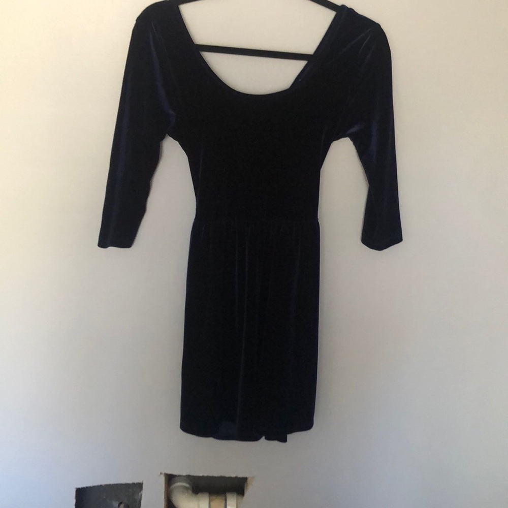 velvet navy blue open back mini dress
